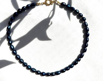 Parelketting "BlackPearl" - zoetwaterparelketting - vergulde ketting - zwarte parelketting - echte parelketting - zwarte zoetwaterparels - cadeau-idee