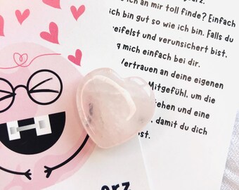 Cœur en pierre précieuse « Rosie Quartz Rose » - Quartz rose - Cadeau pour s'aimer soi-même - Idée cadeau pour remplir les cornets de glace à l'école - Encouragement - Porte-bonheur - Talisman