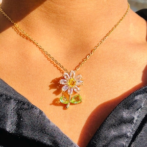 18k gold-plated chain with flower pendant-link chain with pendant-46 cm long-Minimalist chain-Gift for women-Flower necklace-Stainless steel