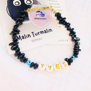 Personalized gemstone bracelet &quot;Black Power&quot;-Tourmaline gemstone-Lucky bracelet-Healing stone gemstone-Gift idea-21 cm long-Name bracelet