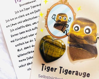 Edelstein Herz "Tiger Tigerauge" - Tigerauge  - Glücksbringer - Mutmacher für Kinder - Glücksstein  - Einschulungsgeschenk - Kindergeschenk