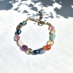 Bracelet &quot;Colourful&quot; - gemstone bracelet - gold-plated bracelet - healing stone bracelet - colorful pearl bracelet - gift idea for women - talisman - summer jewelry