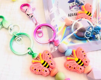 Personalized DIY keychain - party favor for children's birthdays - birthday bag - craft kit for children - butterfly pendant