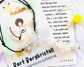 Personalized gemstone cord bracelet "Bert Rock Crystal" - Rock crystal - Gemstone bracelet - Lucky charm for children - Back to school gift