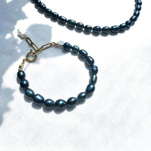 Pearl bracelet &quot;BlackPearl&quot;-pearl bracelet-gold-plated bracelet-black pearl bracelet-genuine pearls-black freshwater pearls-gift idea