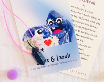 Naszyjnik z kamieni szlachetnych podwójna piramida "Lapis & Lazuli" - zawieszka z kamieni szlachetnych - naszyjnik z kamieni szlachetnych prezent dla dziecka - zawieszka z lapis lazuli - kamień szczęścia