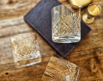 Set of 3 Juno Whiskey Glasses by Royal Doulton | Vintage Crystal English Barware