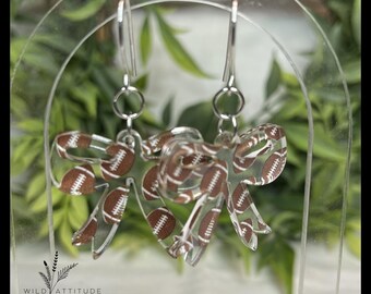 Football Print Bow Earrings | Game Day Dangle Accessory