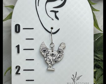 Floral Chicken Wood Earrings | Lightweight Farmhouse Daisy Dangles