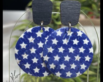 Patriotic Blue Star Cork Earrings | Lightweight 4th of July Dangles