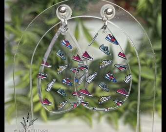 Running Shoe Print Acrylic Teardrop Earrings with Silver Studs | Runner Earrings