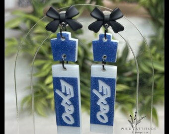 Expo Marker Acrylic Earrings | Teacher Statement Earrings | Black Bow School Dangles