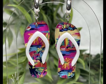 Colorful Flip Flop Acrylic Earrings | Tropical Summer Dangles | Beach Vacation Jewelry | Lightweight Statement Earrings
