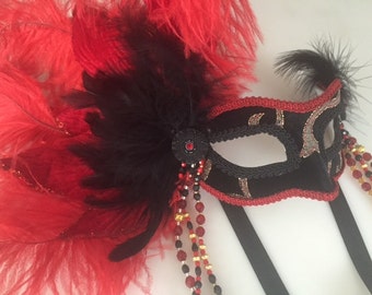 Red Black Gold Velvet Venetian Style Mask