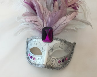 Fuchsia Light Pink Silver White Venetian Mask Masquerade