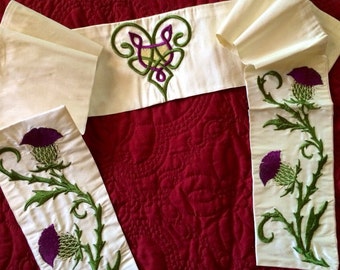 Celtic Wedding Handfasting Cloth - Thistles Border & Center Knotwork Design - MADE TO ORDER