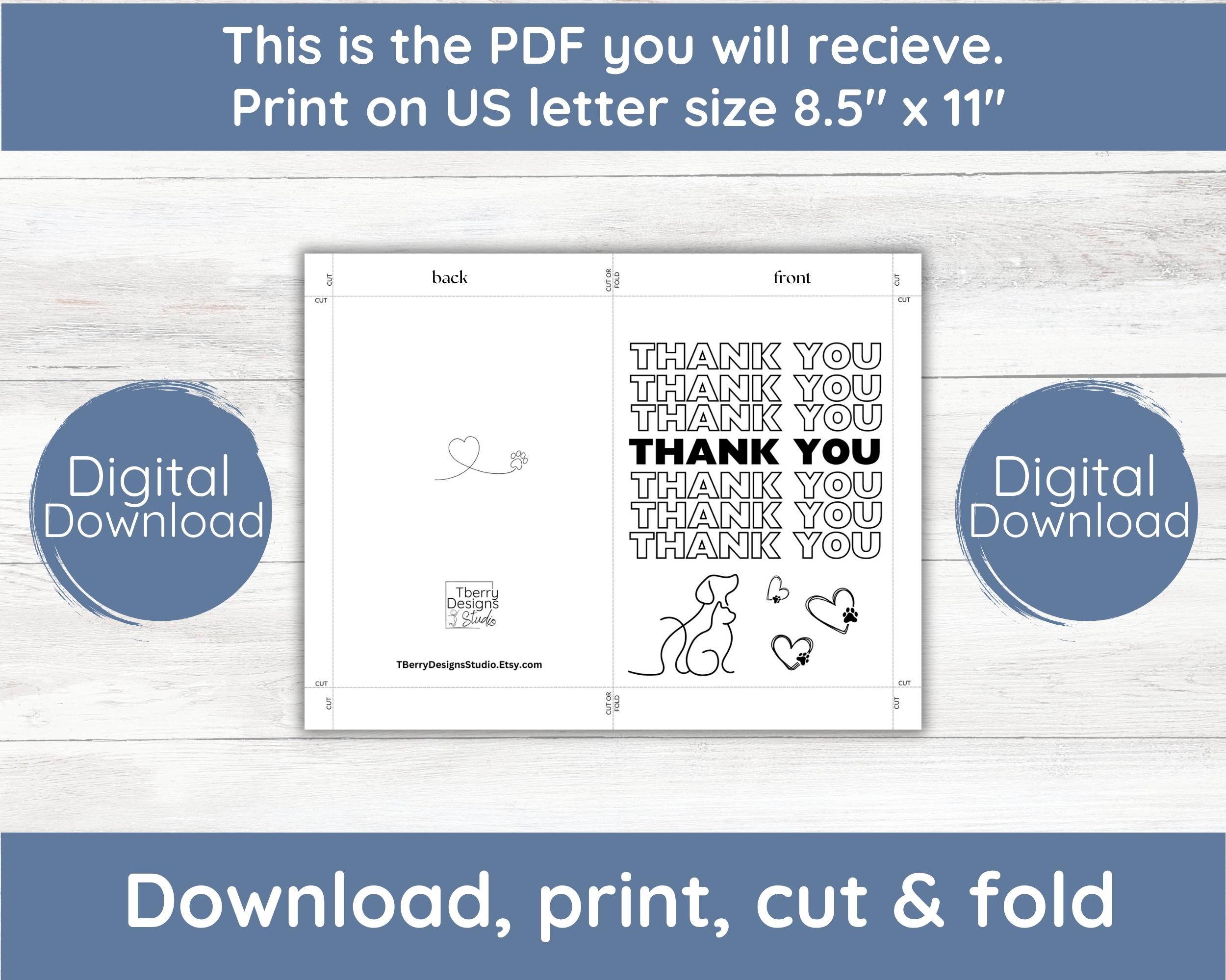Printable Thank You Card Veterinary Thank You Vet Dog Cat 5x7 Card Printable Thank You Card Veterinary Thank You Vet Dog Cat 5x7 Card