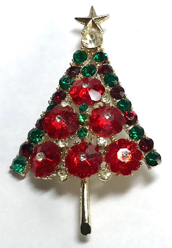 Stunning Margarita Rivoli Christmas Tree Pin Brooc