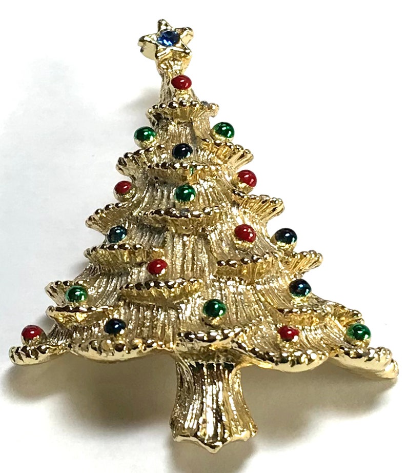 Signed Vintage Christmas Tree Pin With Pearls Gerry's Etsy