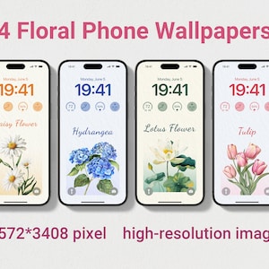 Floral Phone Wallpapers, Watercolor Wallpaper iPhone, Minimalist Smartphone Wallpaper Set, iPhone Aesthetic Background