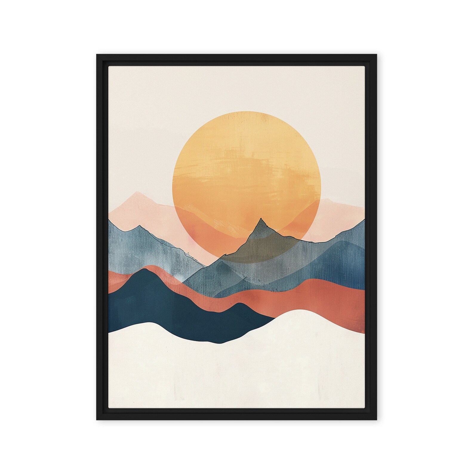Modern Abstract Mountain Landscape Wall Art | Minimalist Sun and ...