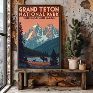 Grand Teton National Park Vintage Poster Natur Abenteuer Wandkunst