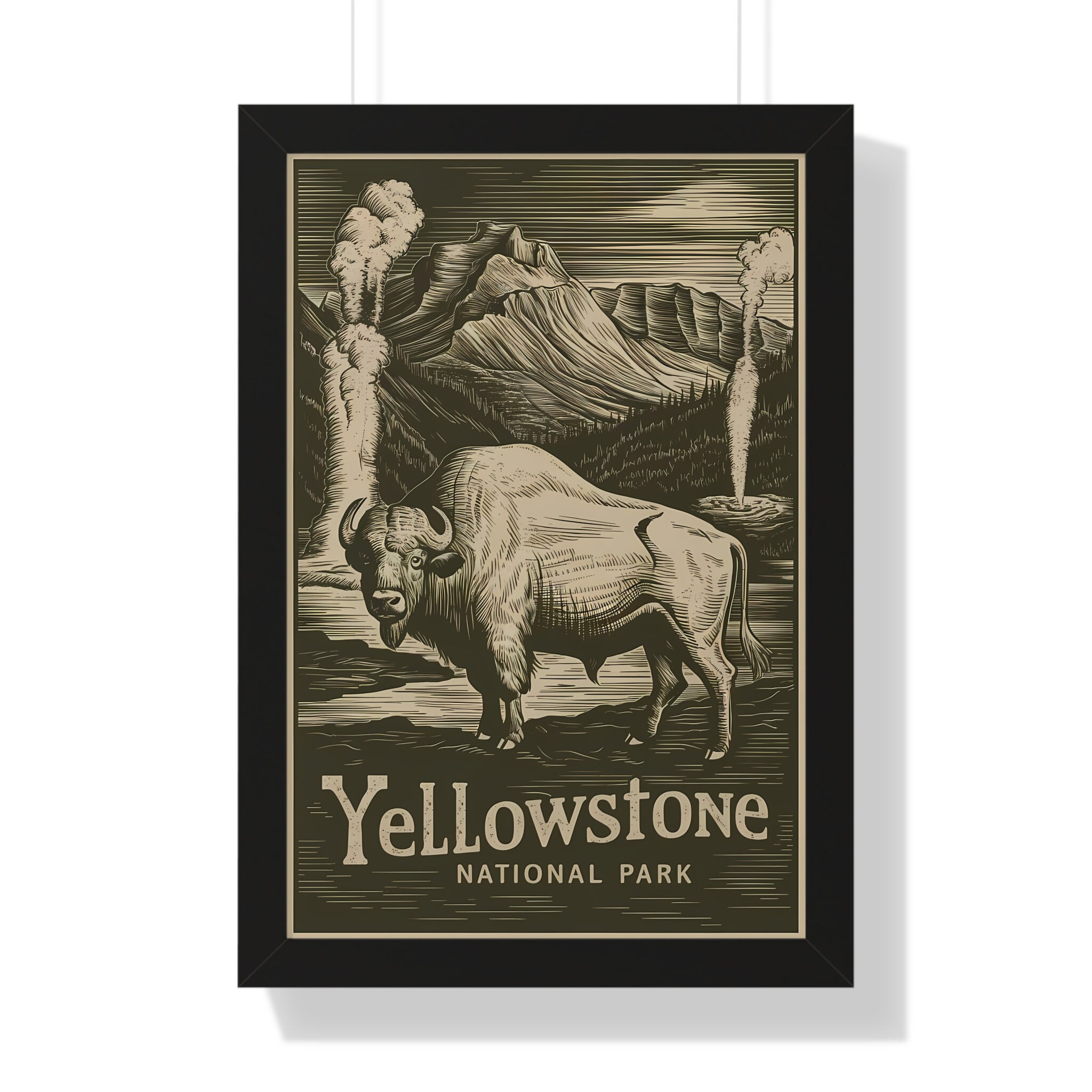 Vintage Yellowstone National Park Poster, Bison Art Print, National ...