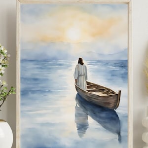 Jesus on Boat Watercolor Print: Christian Art, Baptism Gift (Digital Download)