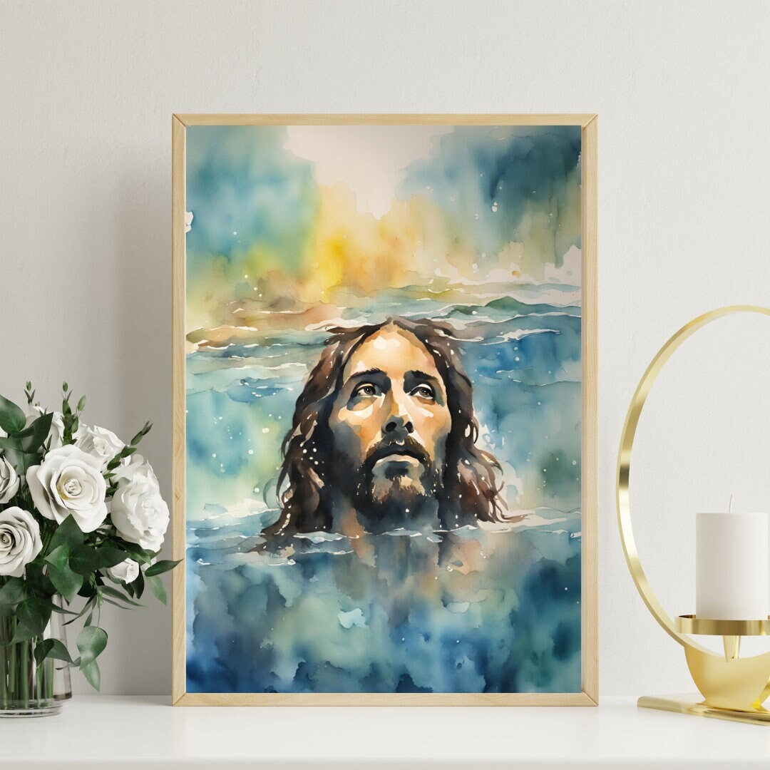 Scripture Watercolor Ice Jesus in the Water Watercolour Christian Art Digital Print Bible Art ...