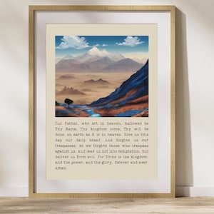 The Lord&#39;s Prayer Christian Prayers Digital Wall Art for Catholics Christian Home Decor Christian Mountains Artwork the Lords Prayer Print