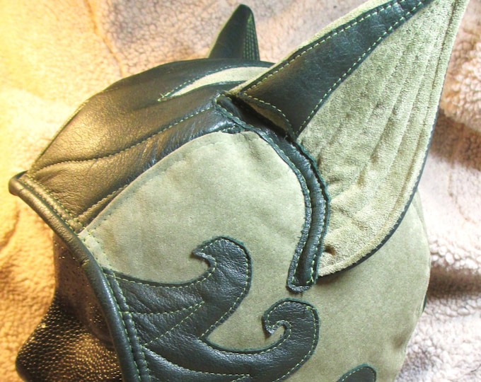 Catear Aviator Hat in Dark Green/ Sage Leather/ Suede Kitty Etsy
