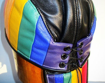 Leather Rainbow Skullcap/ Doorag Mens Womens Unisex Style, Lambskin Leather LBGTQ Pride