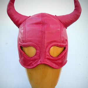 MADE TO ORDER Red Leather Half Mask with Devil Horns