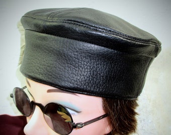 Leather Kufi Hat in Black, Leather Crown, Golden Child Movie Leather Hat