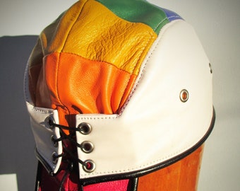 Leather Rainbow Skullcap/ Doorag Mens Womens Unisex Style, Lambskin Leather LBGTQ Pride