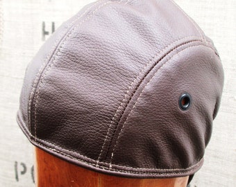 Brown Leather Bikers Skullcap/ Doorag Pirate Cosplay Leather Pride, Mens Large Size