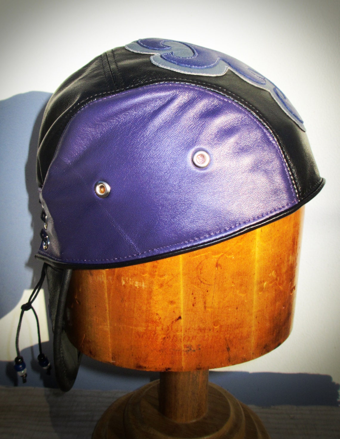 Purple Leather Skullcap Doo Rag With Blue/ Gray Filigree Etsy