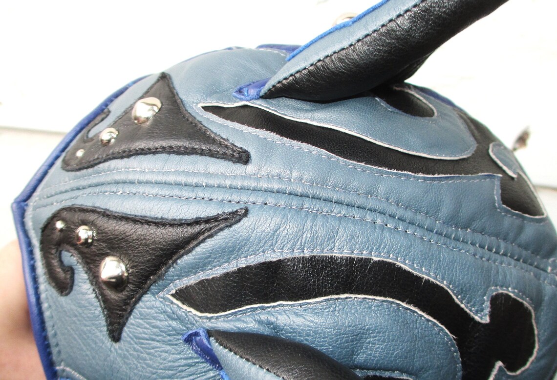 Studded Leather Catear Aviator Hat in Blue/ Black/ Blue Etsy