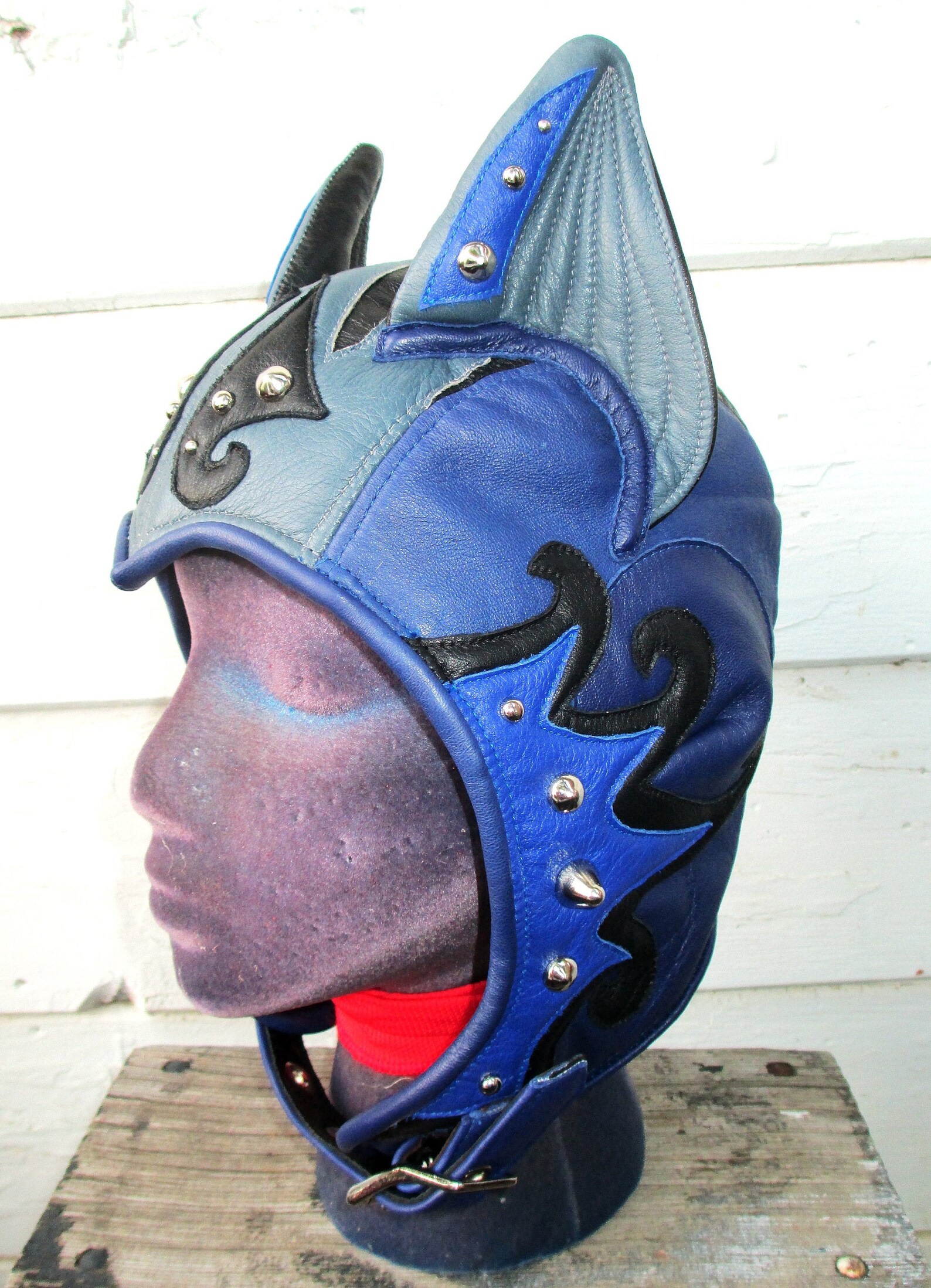 Studded Leather Catear Aviator Hat in Blue/ Black/ Blue Etsy