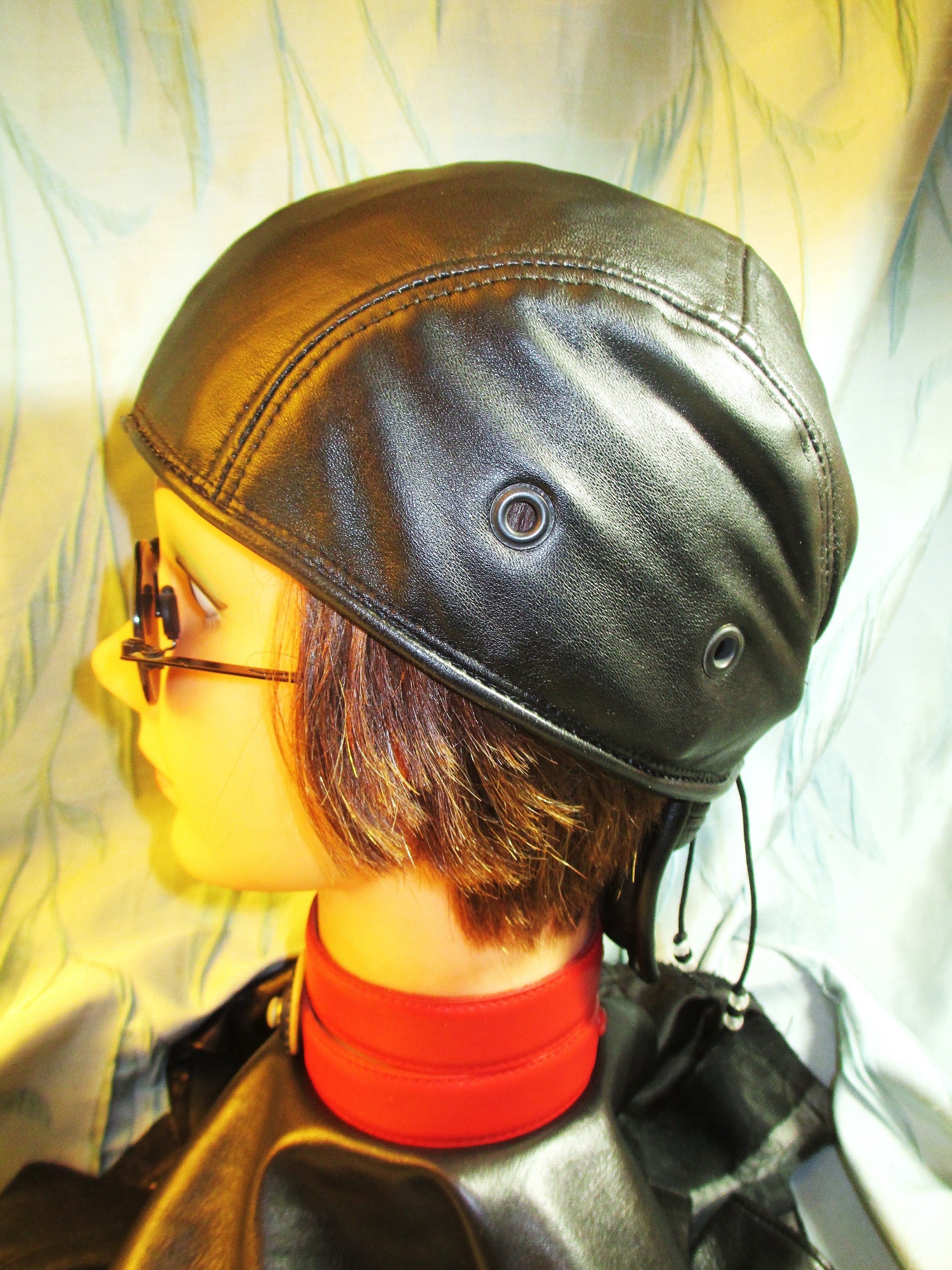 Black Lambskin Leather Bikers Skullcap 