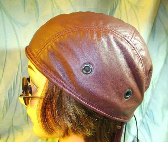 burgundy leather cap