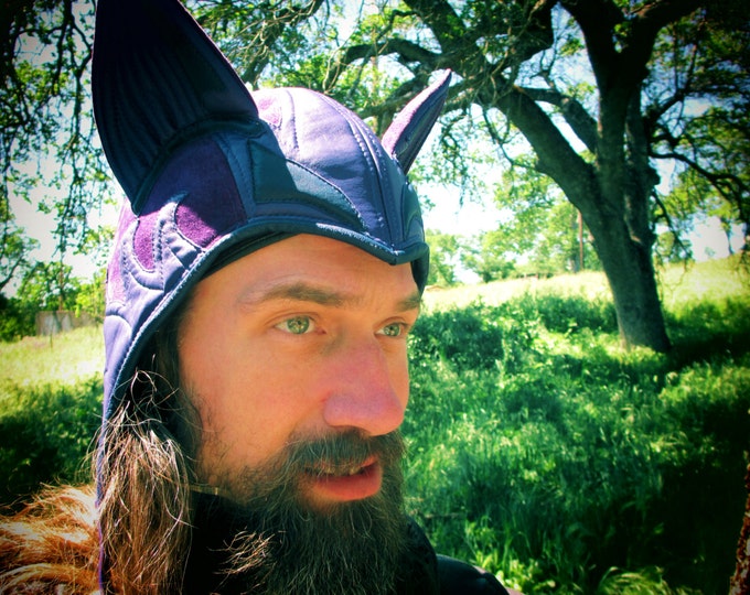 Catear Aviator Hat in Navy Blue / Purple Leather/ Suede Etsy