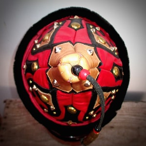 PRICE REDUCED! Mongol Red Leather Pointy Hat Studded w/ Black Furry Brim, Ertugrul Kayi Pointed Hat image 4