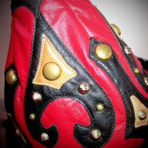 PRICE REDUCED! Mongol Red Leather Pointy Hat Studded w/ Black Furry Brim, Ertugrul Kayi Pointed Hat image 5
