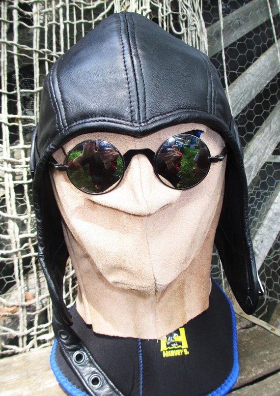 Retro Aviator Hat in Soft Black Leather 