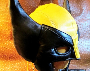 Wolverine Lambskin Leather Half Hood/ Mask, Fetish Cosplay X Men Cowl w/ Soft Sculpted Ears