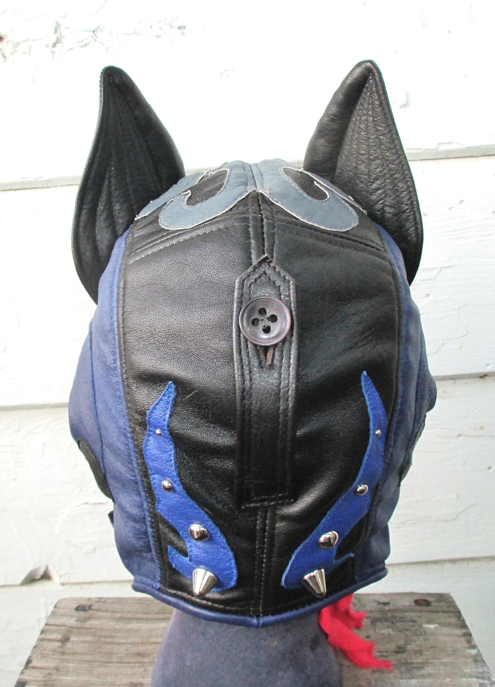 Studded Leather Catear Aviator Hat in Blue/ Black/ Blue Etsy