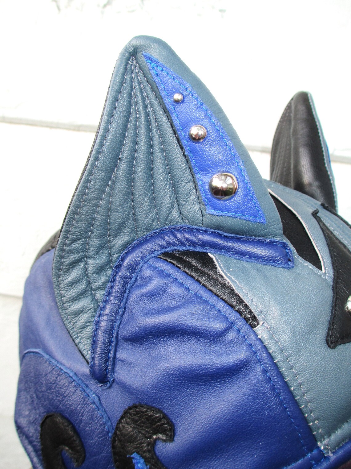 Studded Leather Catear Aviator Hat in Blue/ Black/ Blue Etsy