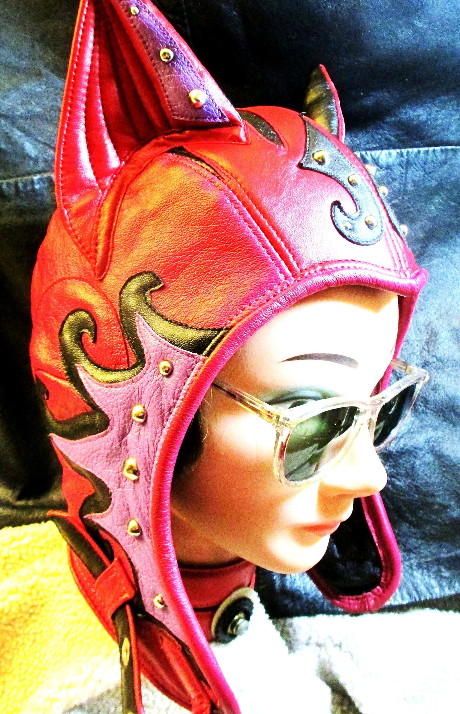 Studded Leather Catear Aviator Hat in Red/ Black/ Hot Pink/ Etsy