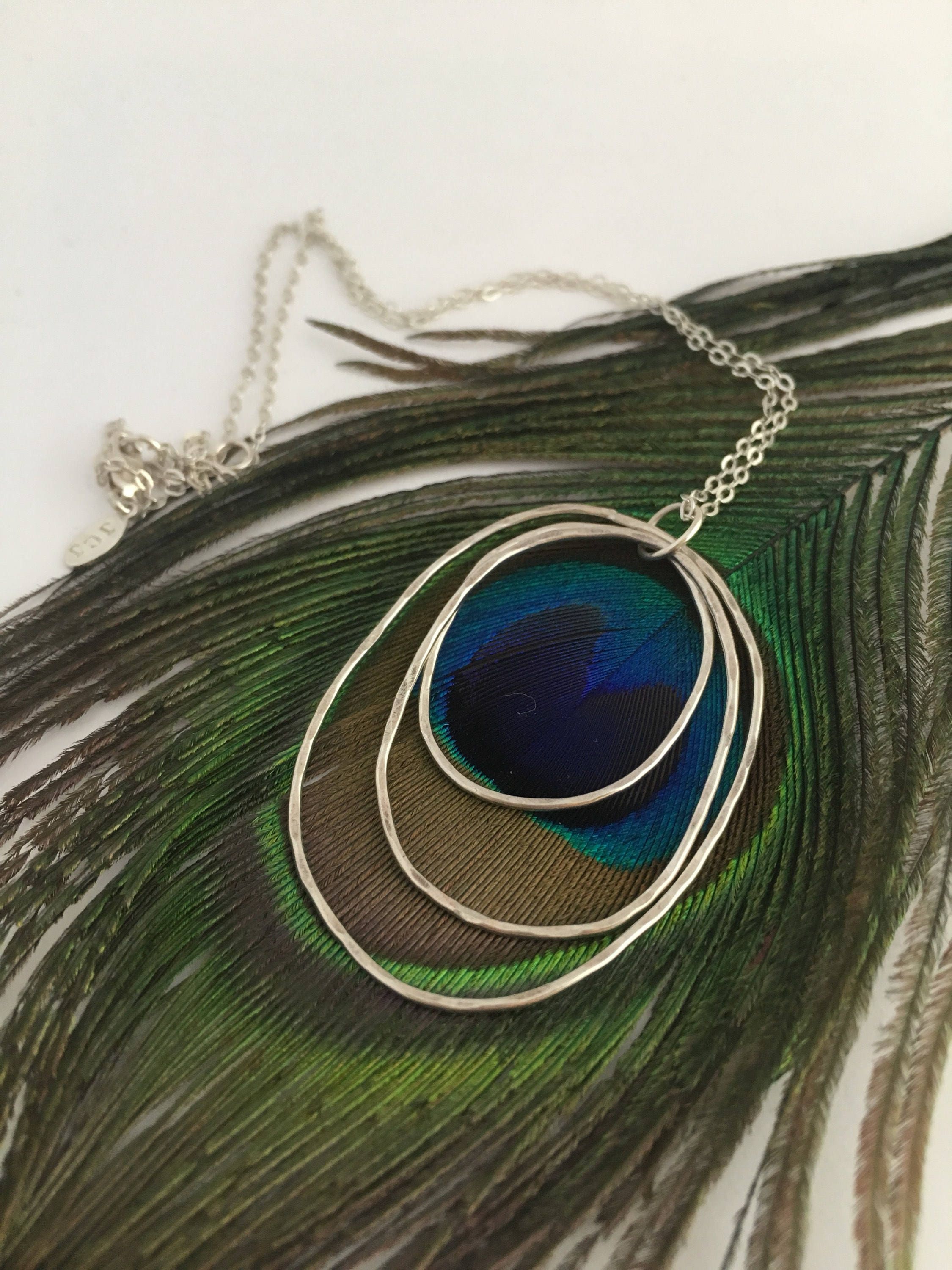 Peacock Feather Necklace Galaxy Swirl Necklace Silver Abstract | Etsy